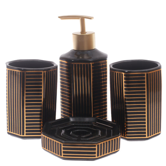 4Pcs Bath Set Black & Gold 9 X 8 Inch Gs-18