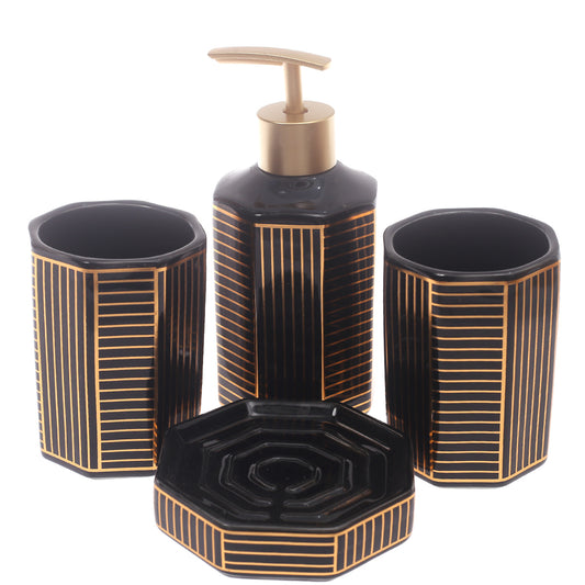 4Pcs Bath Set Black & Gold 9 X 8 Inch Gs-18
