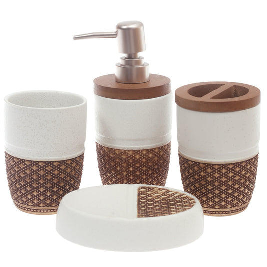 4Pcs Bath Set Brown & White 10 X 9 Inch Gs-16