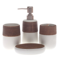 4Pcs Bath Set White & Brown 10 X 9 Inch Gs-09