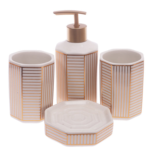 4Pcs Bath Set White & Gold 9 X 8 Inch Gs-18