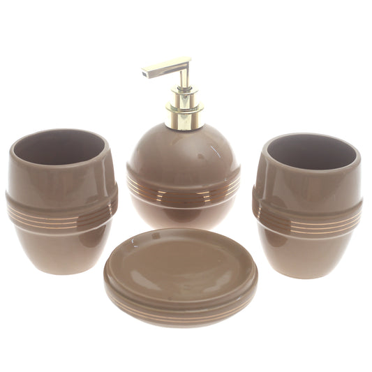 Beige Ceramic 4-Piece Bathroom Accessory Set  Modern Circle Design