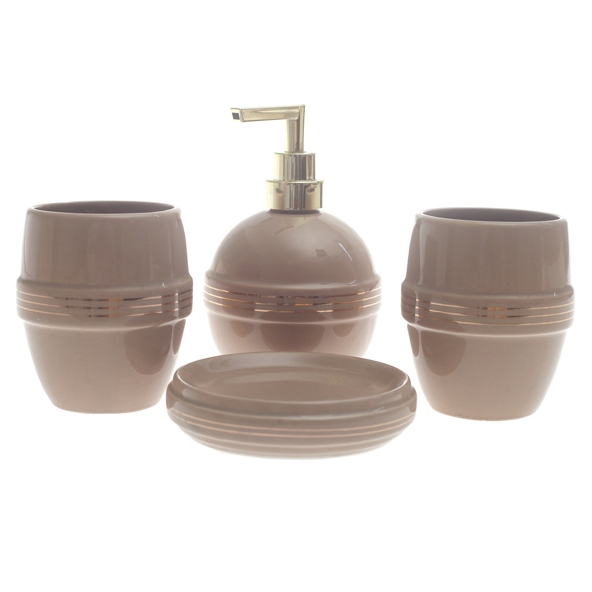Beige Ceramic 4-Piece Bathroom Accessory Set  Modern Circle Design