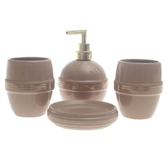 Beige Ceramic 4-Piece Bathroom Accessory Set  Modern Circle Design