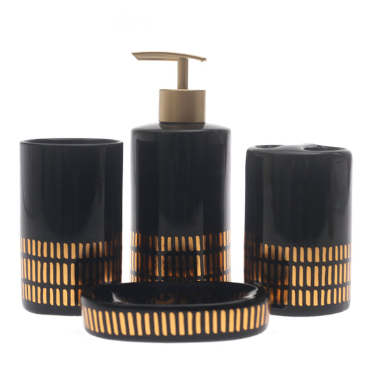 Black & Gold 4-Piece Bathroom Accessory Set  Modern Luxe Design