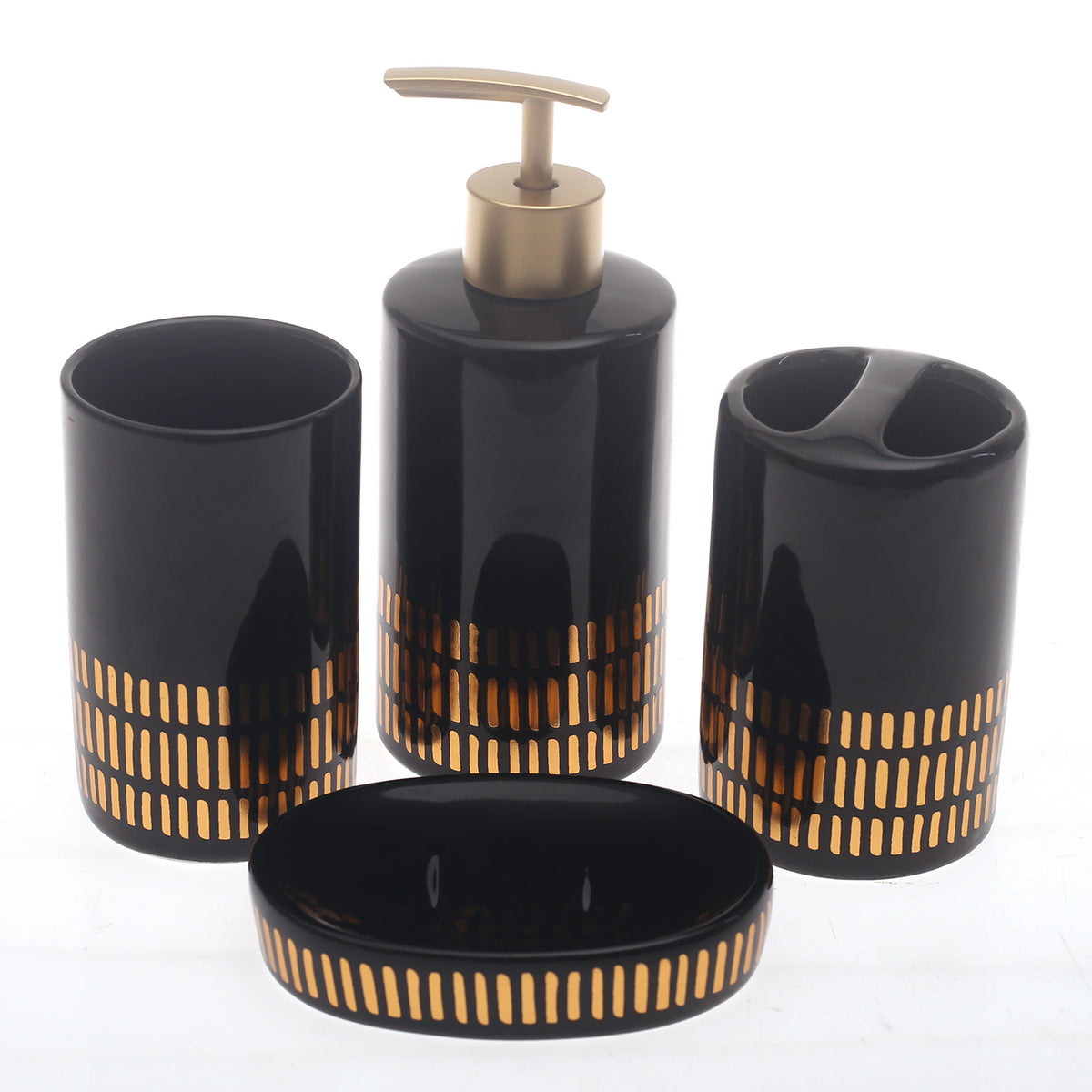 Black & Gold 4-Piece Bathroom Accessory Set  Modern Luxe Design