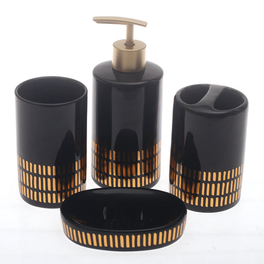 Black & Gold 4-Piece Bathroom Accessory Set  Modern Luxe Design