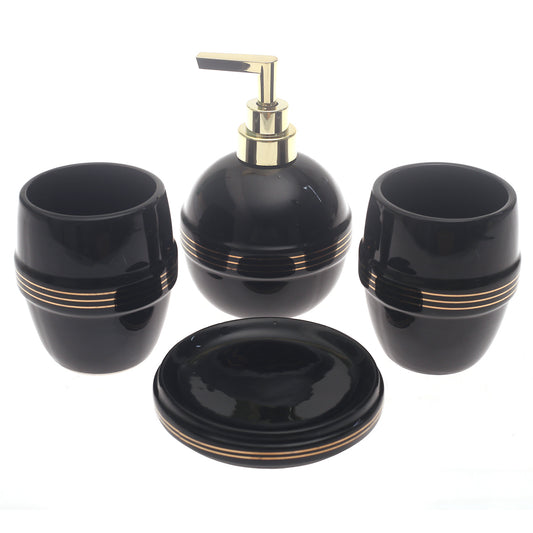 Black Circle Design 4-Piece Bathroom Accessory Set  Glossy Modern Finish