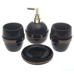 Black Circle Design 4-Piece Bathroom Accessory Set  Glossy Modern Finish