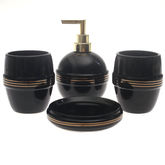 Black Circle Design 4-Piece Bathroom Accessory Set  Glossy Modern Finish