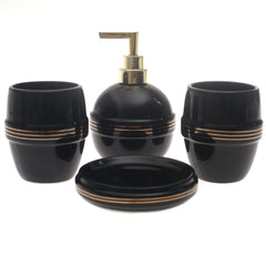 Black Circle Design 4-Piece Bathroom Accessory Set  Glossy Modern Finish