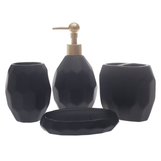 Black Honeycomb 4-Piece Bathroom Accessory Set  Matte Geometric Design