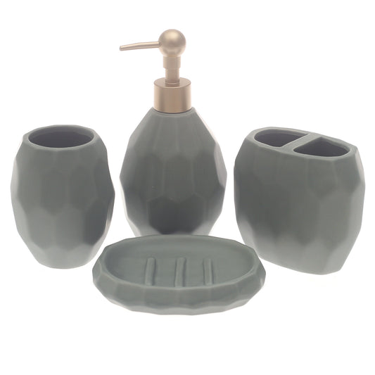 Green Honeycomb 4-Piece Bathroom Accessory Set – Modern Geometric Texture