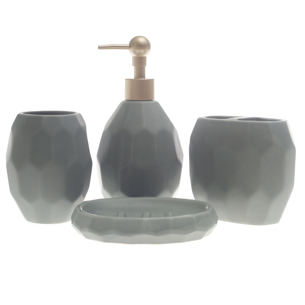 Green Honeycomb 4-Piece Bathroom Accessory Set – Modern Geometric Texture