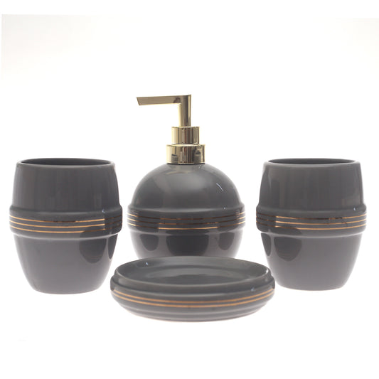 Grey & Beige Textured 4-Piece Bathroom Accessory Set  Matte Rustic Finish