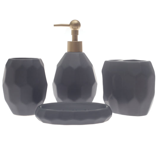Grey Circle Design 4-Piece Bathroom Accessory Set – Sleek Modern Gloss Finish
