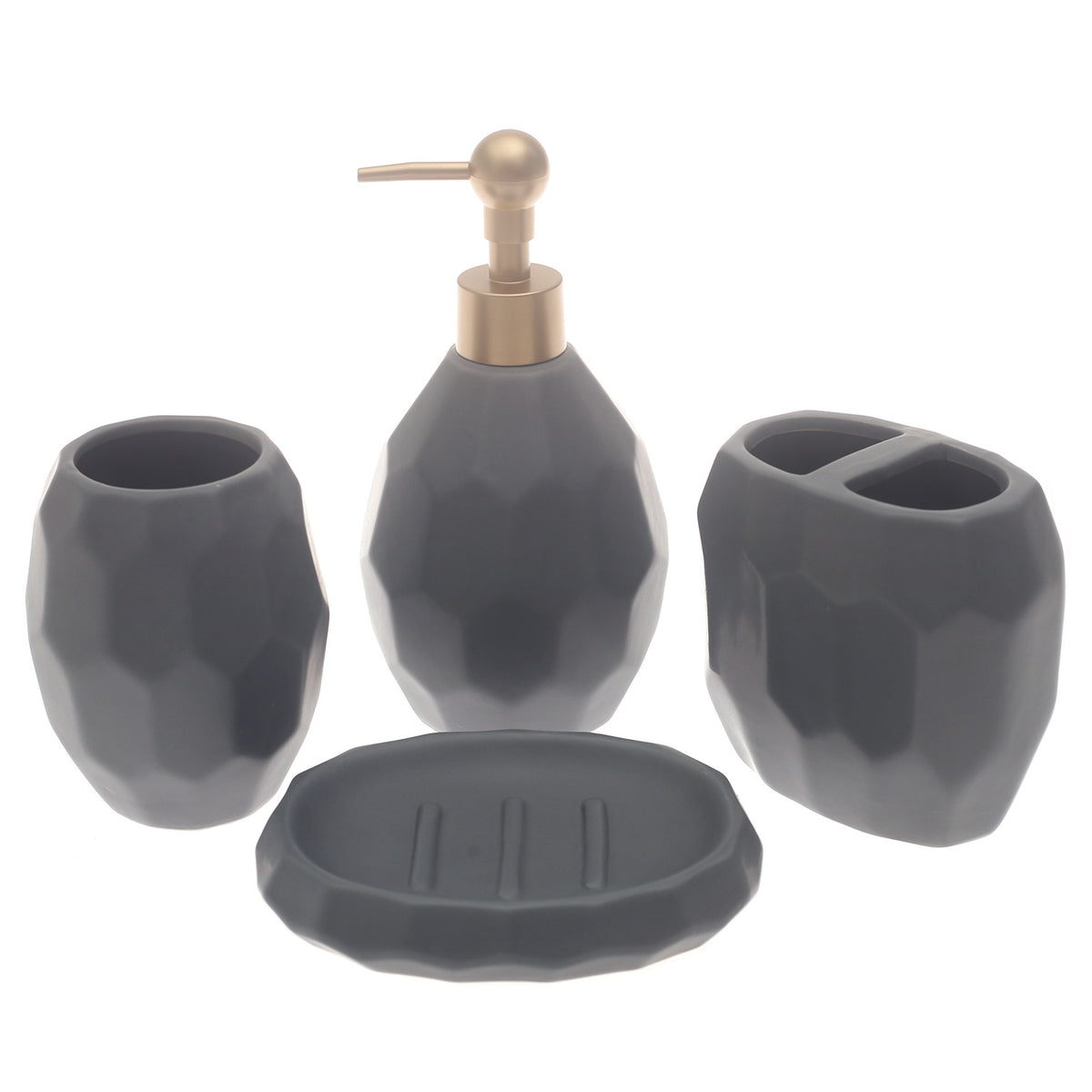 Grey Circle Design 4-Piece Bathroom Accessory Set – Sleek Modern Gloss Finish