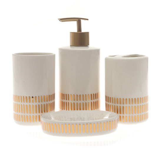 White & Gold 4-Piece Bathroom Accessory Set – Elegant Modern Design