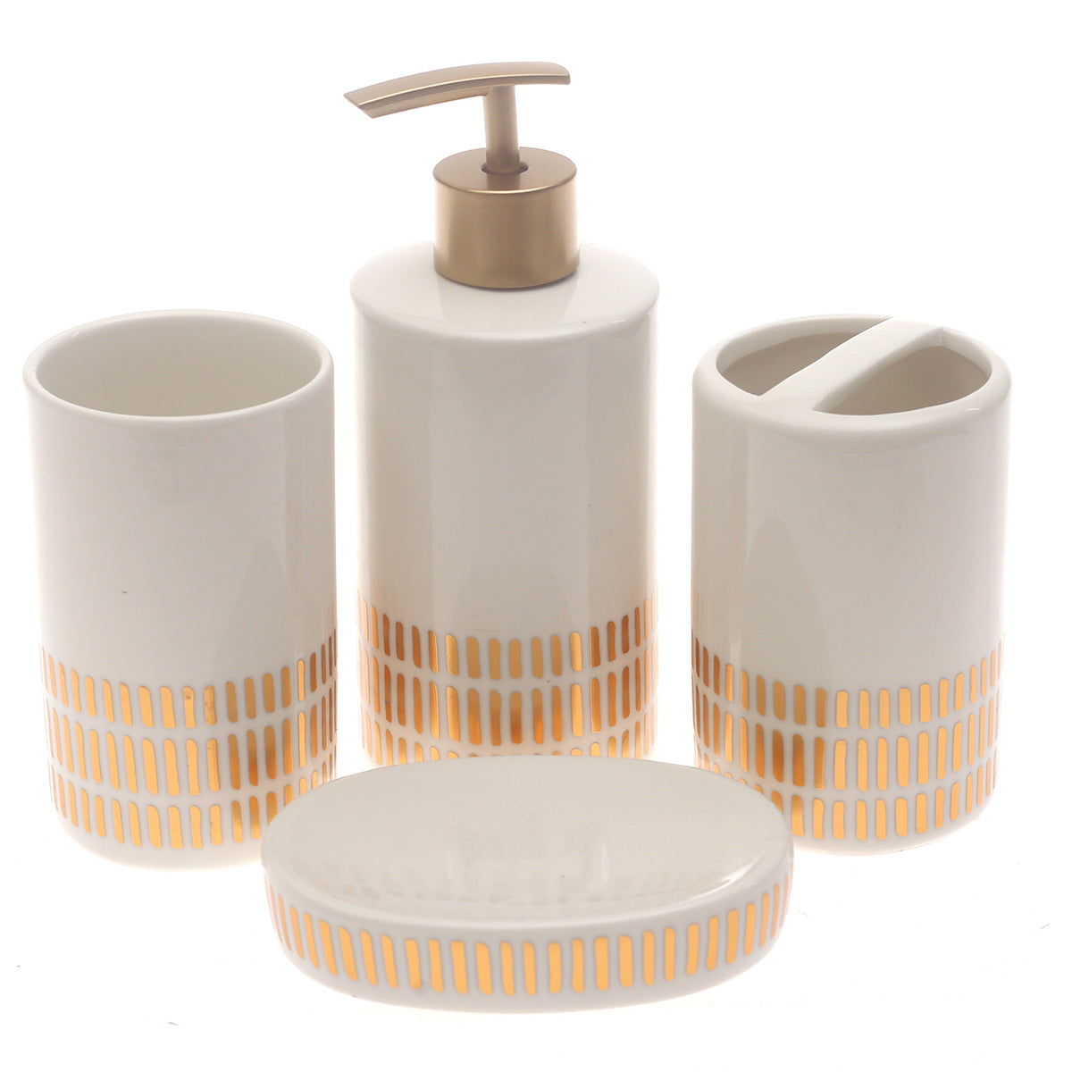 White & Gold 4-Piece Bathroom Accessory Set – Elegant Modern Design