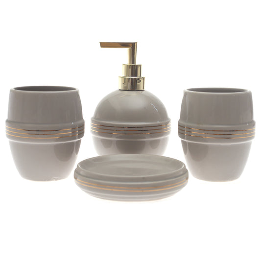 White Circle Design 4-Piece Bathroom Accessory Set – Clean Modern Gloss Finish