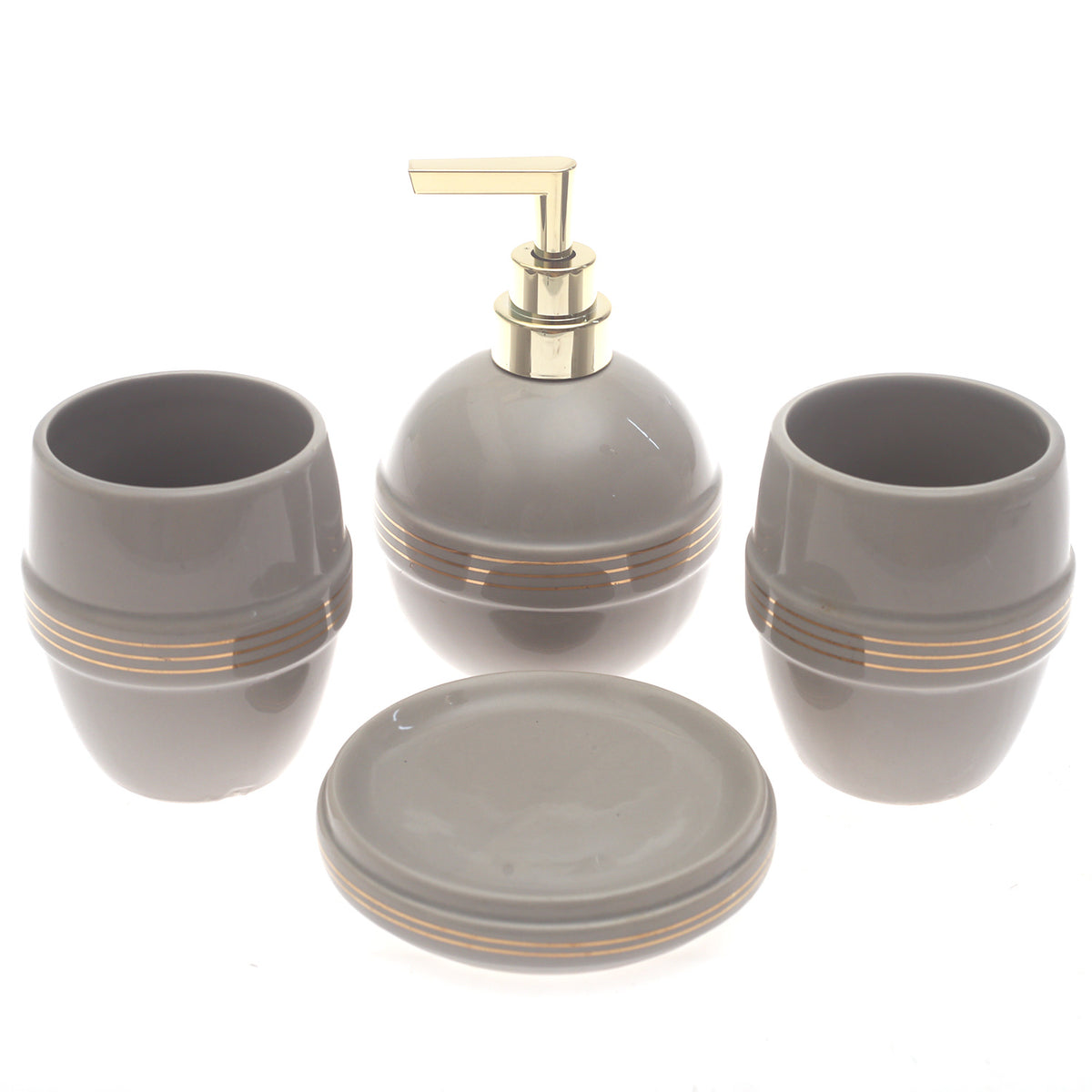 White Circle Design 4-Piece Bathroom Accessory Set – Clean Modern Gloss Finish