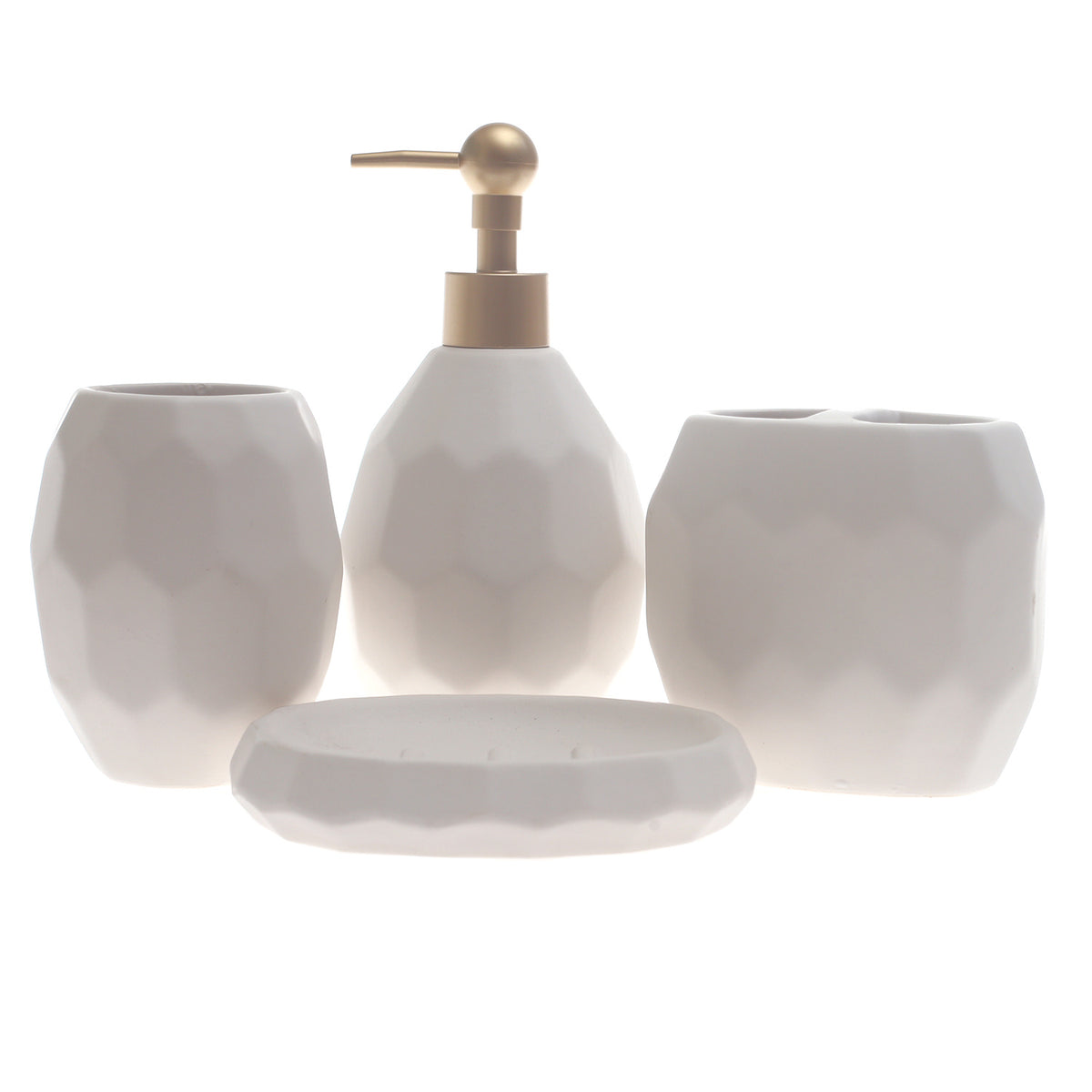 White Honeycomb 4-Piece Bathroom Accessory Set – Minimal Matte Geometric Design