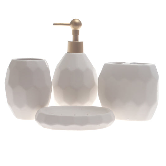 White Honeycomb 4-Piece Bathroom Accessory Set – Minimal Matte Geometric Design