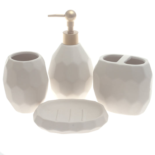 White Honeycomb 4-Piece Bathroom Accessory Set – Minimal Matte Geometric Design