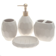 White Honeycomb 4-Piece Bathroom Accessory Set – Minimal Matte Geometric Design