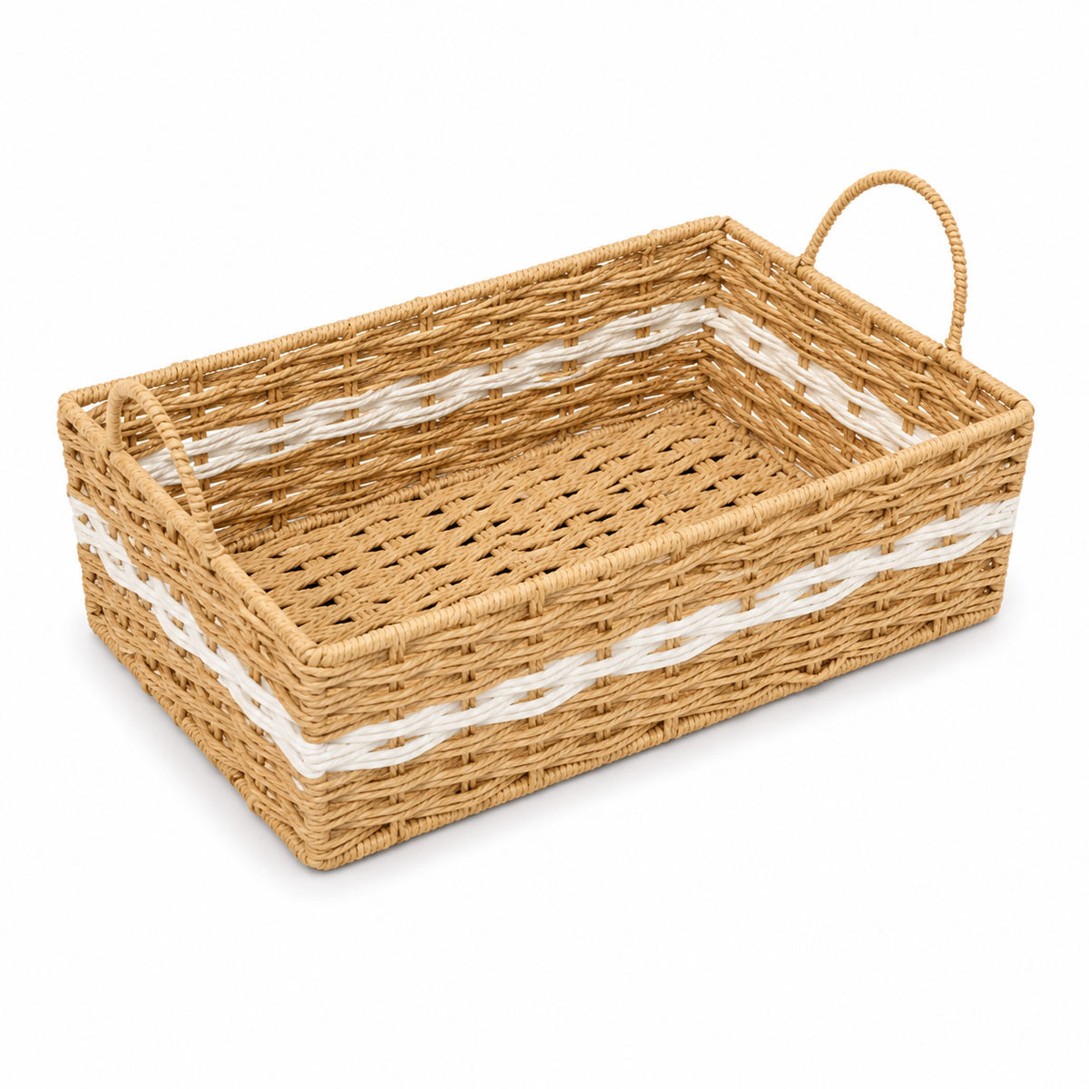 Rectangular Basket – Beige & White Large