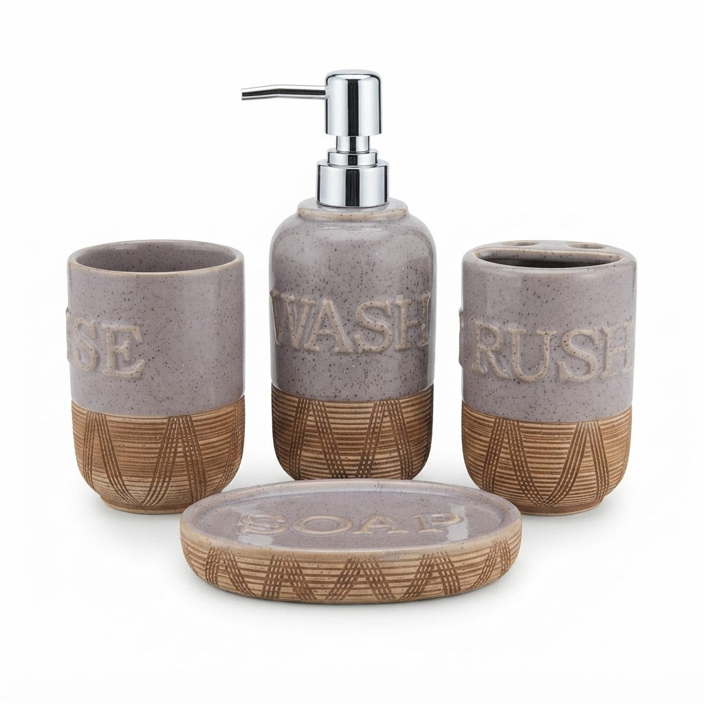 4-Piece Ceramic Bathroom Accessories Set | Soap Dispenser, Soap Dish, Toothbrush Holder & Tumbler
