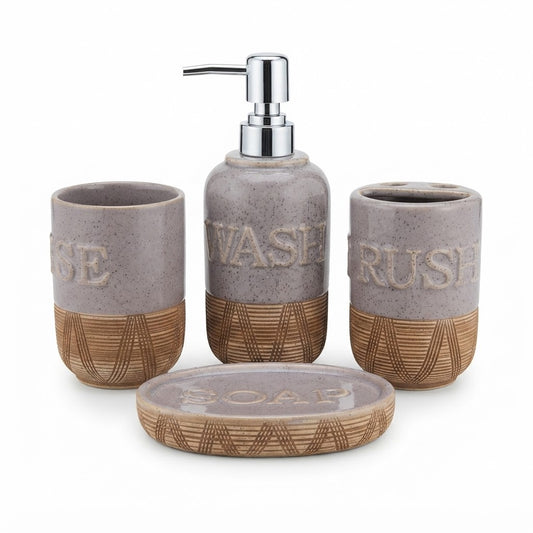 4-Piece Ceramic Bathroom Accessories Set | Soap Dispenser, Soap Dish, Toothbrush Holder & Tumbler