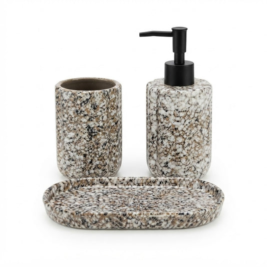 4-Piece Marble-Effect Ceramic Bathroom Accessories Set | Soap Dispenser, Soap Dish & Tumbler