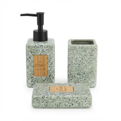 4-Piece Marble-Effect Ceramic Bathroom Accessories Set – Sage Green | Soap Dispenser, Soap Dish & Tumbler