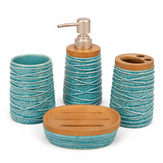 4-Piece Turquoise Textured Bathroom Accessories Set – Decorative Design