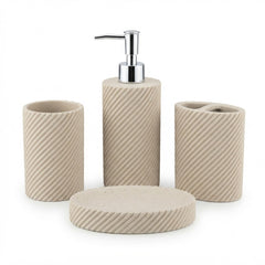 4-Piece Beige Textured Bathroom Accessories Set – Minimal Ribbed Design
