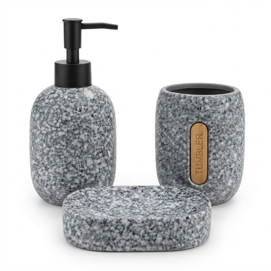 4-Piece Marble Look Bathroom Accessory Set | Soap Dispenser, Tumbler, Soap Dish & Toothbrush Holder