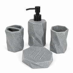 4-Piece Grey Speckled Bathroom Accessories Set – Modern Geometric Design