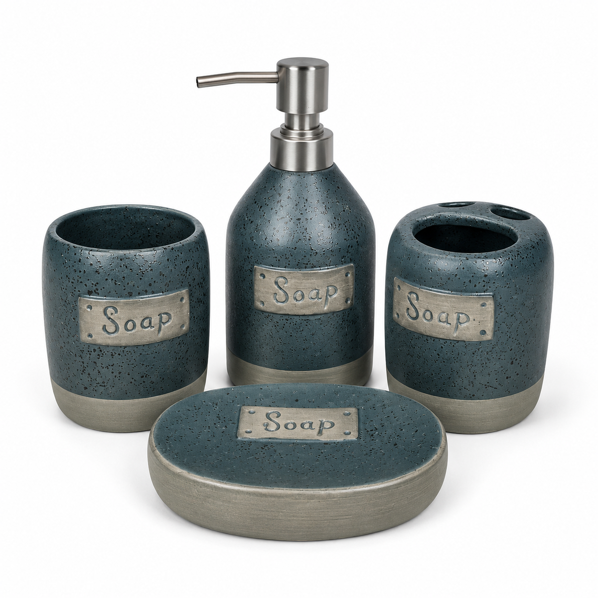 4-Piece Blue Grey Speckled Bathroom Accessories Set – Soap Design