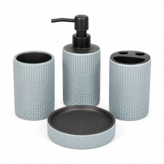 4-Piece Light Blue Textured Bathroom Accessories Set – Black Accent Design
