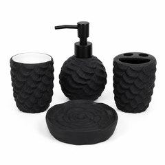 4-Piece Black Textured Bathroom Accessories Set – Modern Wave Design