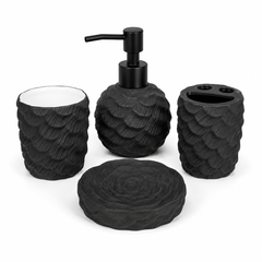 4-Piece Black Textured Bathroom Accessories Set – Modern Wave Design