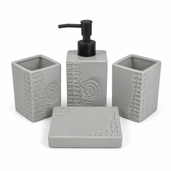 4-Piece Grey Textured Bathroom Accessories Set – Square Design with Black Pump