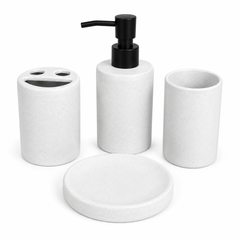 4-Piece White Bathroom Accessories Set – Minimal Design with Black Pump