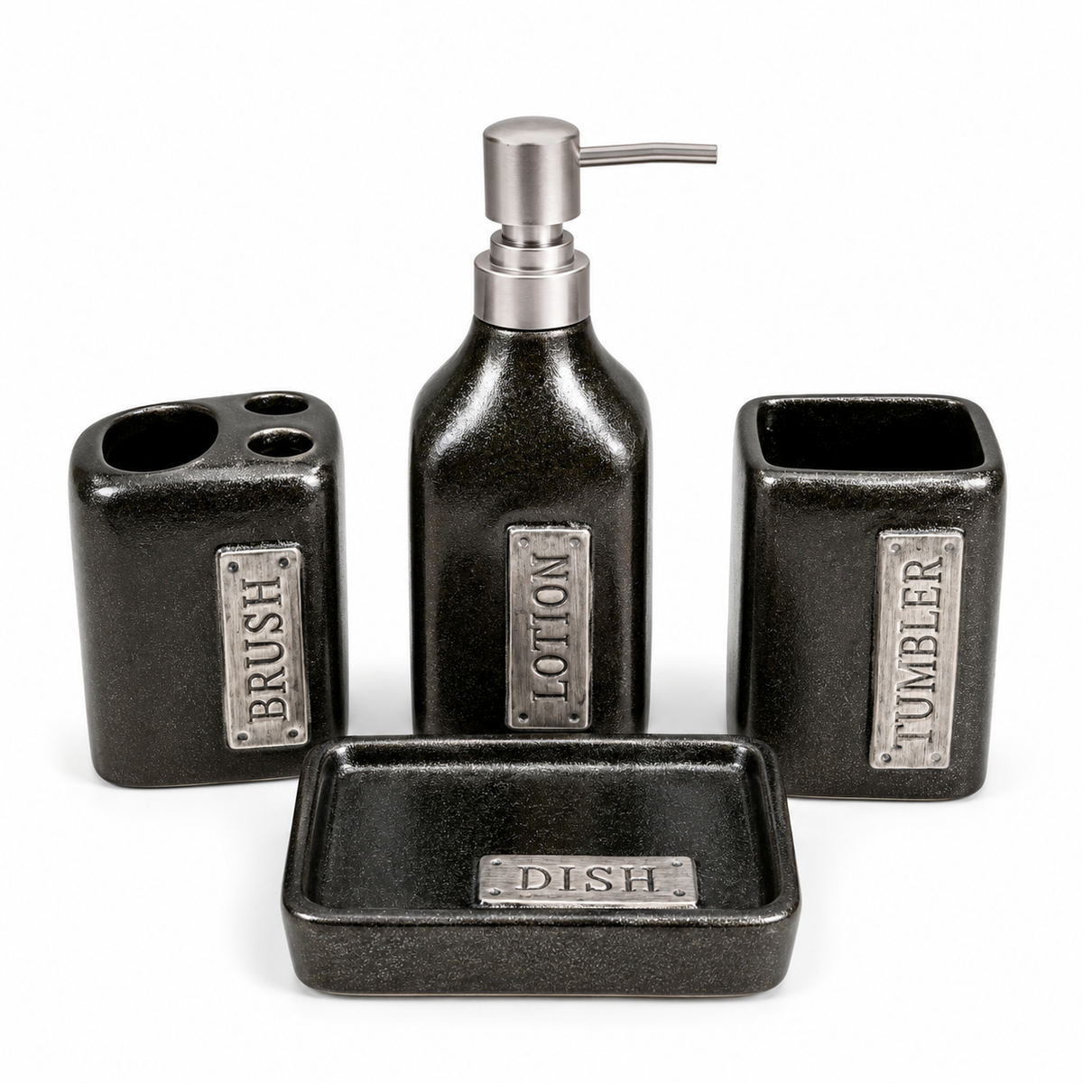 4-Piece Black Bathroom Accessories Set – Modern Bath Counter Set
