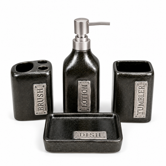 4-Piece Black Bathroom Accessories Set – Modern Bath Counter Set