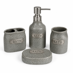 4-Piece Textured Grey Bathroom Accessories Set – Coordinated Bath Set