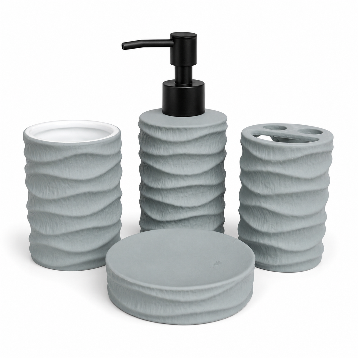 4-Piece Grey Textured Bathroom Accessories Set – Modern Bath Set