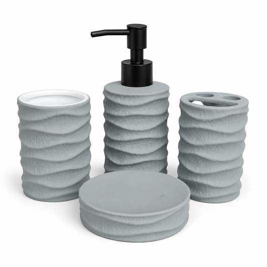 4-Piece Grey Textured Bathroom Accessories Set – Modern Bath Set