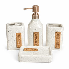 4-Piece Speckled White Bathroom Accessories Set – Bronze Accent Bath Set